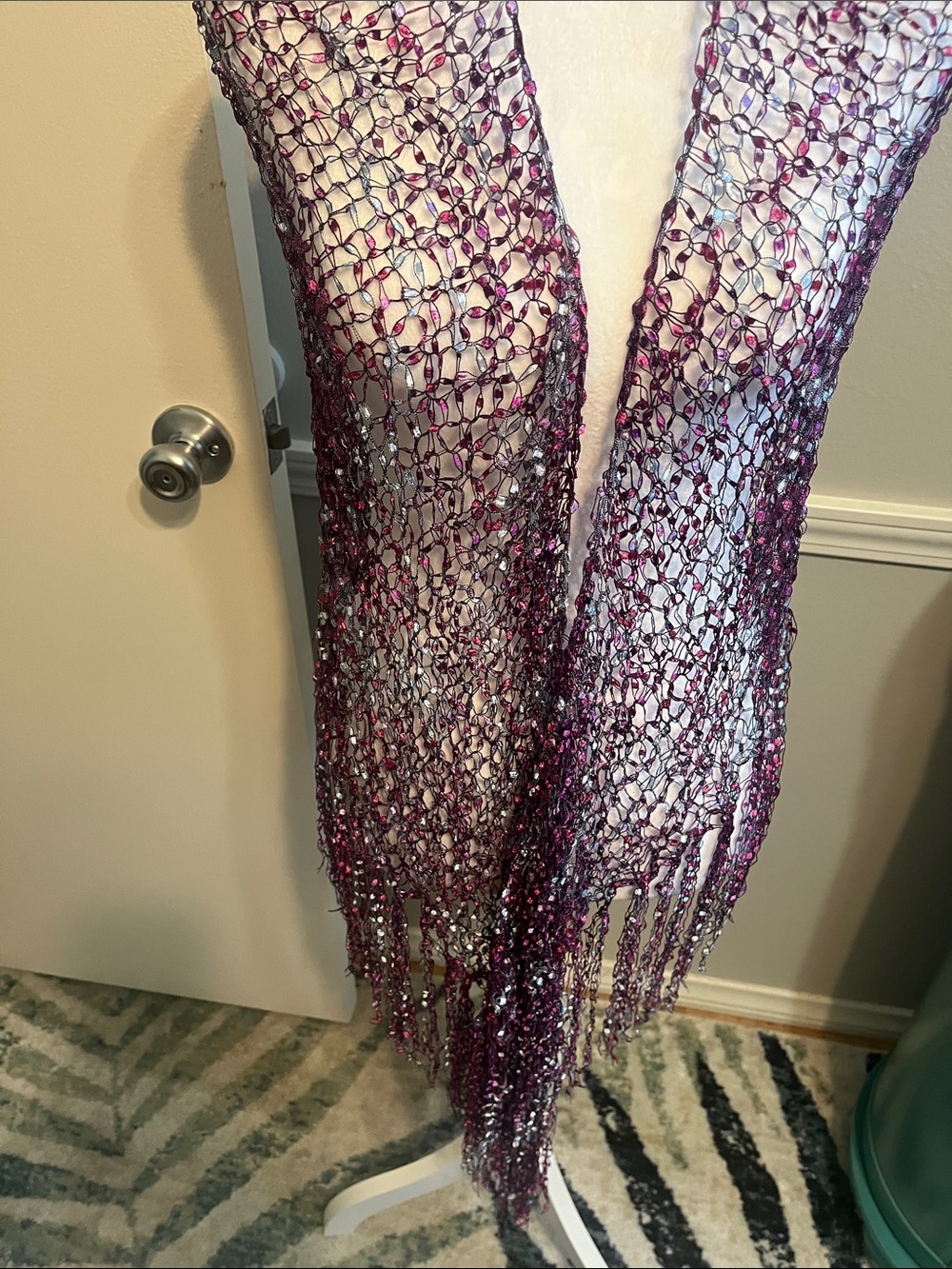 Sheer Crochet Fringe Open Cardigan - Purple